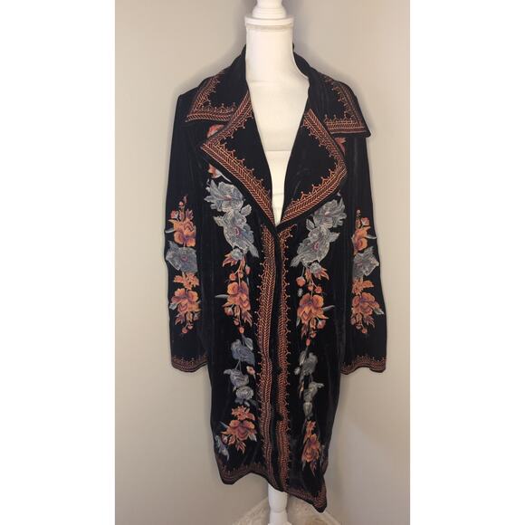 time for me Sweaters - Time for me floral embroidered velvet cardigan robe 1x